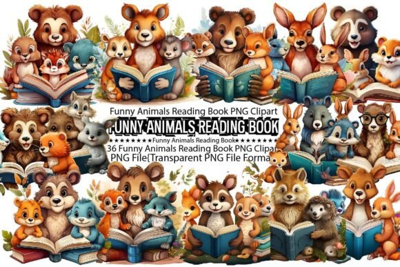 Download Funny Animals Reading Book Sublimation - Premium Resources