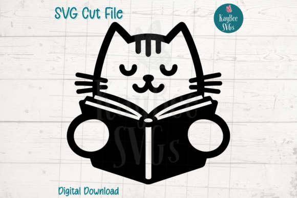 Download Cat Reading Book SVG Cut File - Premium Bundle